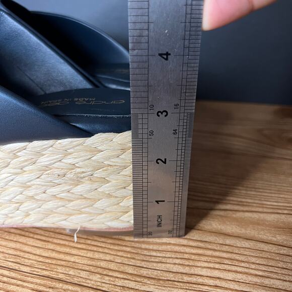 Andre Assous Dark Blue Leather Espadrille Platform Slip On Wedge Sandals 39 EU - Picture 11 of 12